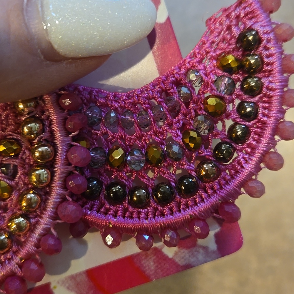 New Lilly Pulitzer Bougainvillea Pink Statement Hoop Crochet Beaded Earrings - Picture 10 of 10